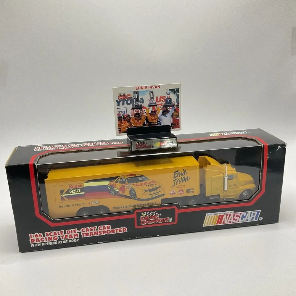 1991 Racing Champions Ernie Irvan Kodak Gold NASCAR 1:64 Transporter w/Card